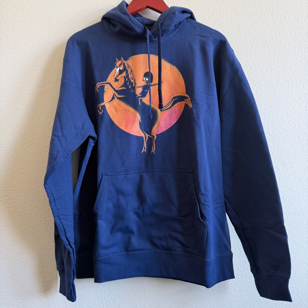 Bobs Burgers Tina Belcher Horse Graphic Hoodie Navy Blue Large Unisex Port & Co